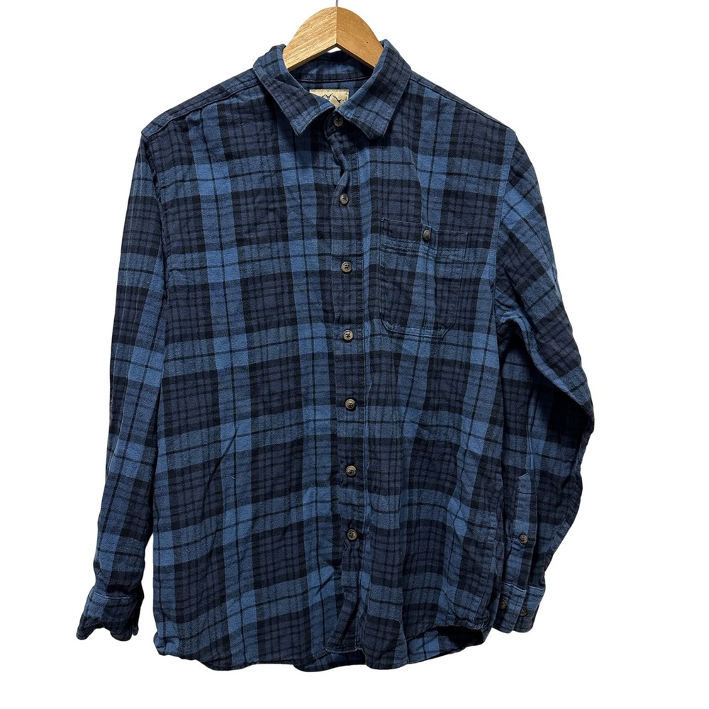 Blue Mountain‎ Flannel Shirt Mens Medium Blue Plaid Button Up Long Sleeve Cotton